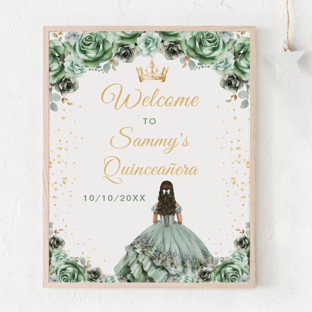 Sage Green Prinsessa Quinceañera Välkomstskylt Poster (Skapare uppladdad)