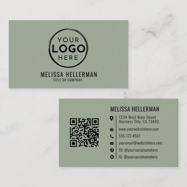 Sage Green Professional Logo QR Code Visitkort (Fram/baksida)