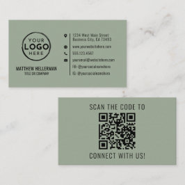 Sage Green Professional Minimalist QR Code Logo Visitkort