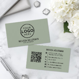 Sage Green Professionell Logotyp QR-kod Visitkort