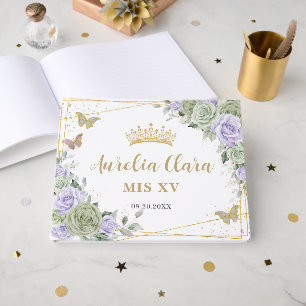 Sage Green Purple Blommor Fjärilar Quinceanera Gästböcker