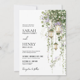 Sage Green Purple Floral Lantern Wedding Inbjudningar