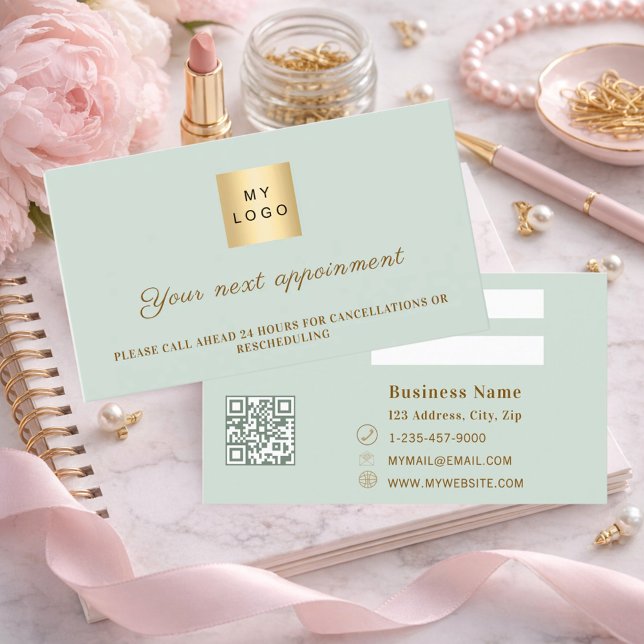 Sage green QR business logo appointment card Rabattkort (Skapare uppladdad)
