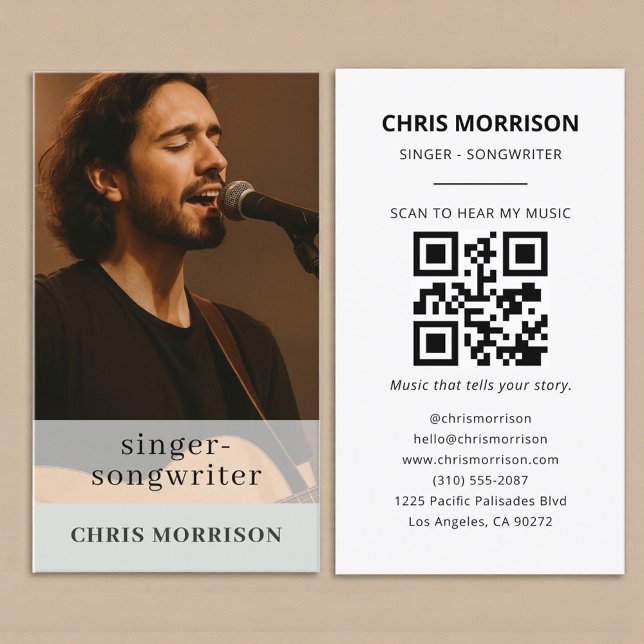 Sage Green QR Code Musician Business Card Visitkort (Skapare uppladdad)