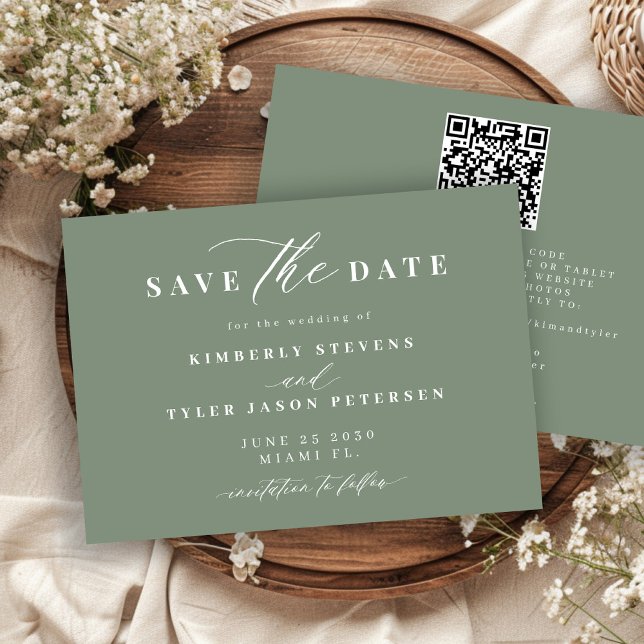 Sage green QR code simple elegant wedding  Spara Datumet (Skapare uppladdad)