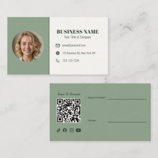 Sage Green QR-kod Foto Utnämning Estetiker Visitkort