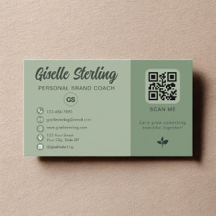 Sage Green QR-kod Monogram Sociala Medier Visitkort