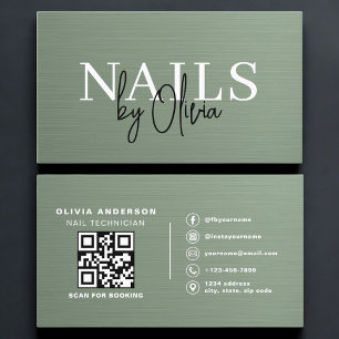 Sage Green QR-kod Nagelspecialist Metallisk  Visitkort