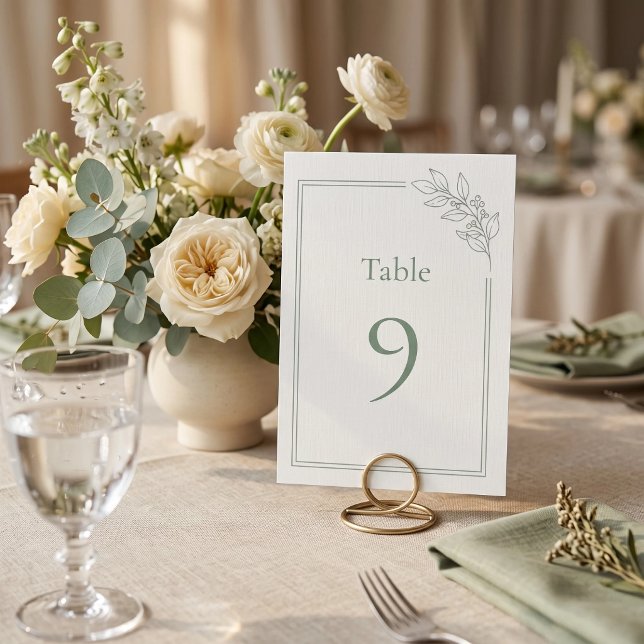 Sage Green Quiet Luxury Bröllops Bordnummer Bordsnummer (Sage Green Quiet Luxury Wedding Table Number)