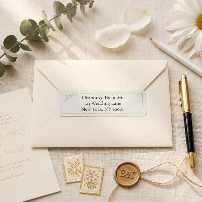 Sage Green Quiet Luxury Bröllopsadressetikett Returadress Etikett (Sage Green Quiet Luxury Wedding Address Label)
