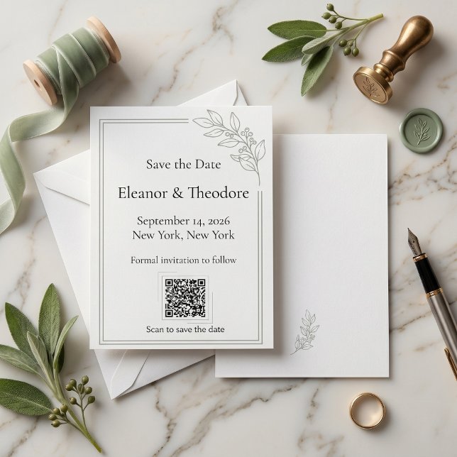 Sage Green Quiet Luxury QR-kod Spara datumet (Sage Green Quiet Luxury QR Code Save the Date)