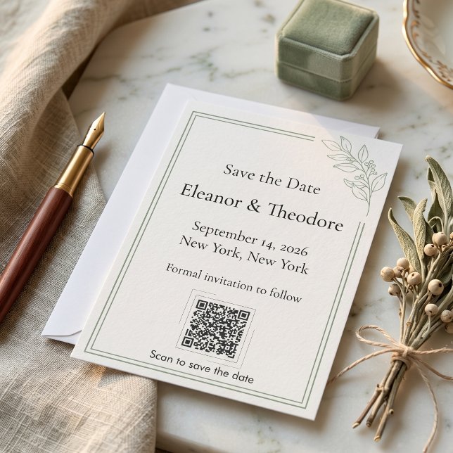 Sage Green Quiet Luxury QR-kod Spara datumet (Sage Green Quiet Luxury QR Code Save the Date
)