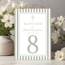 Sage Green Religious Cross Boy Baptism Bordsnummer