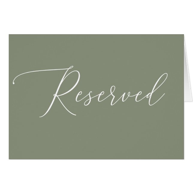 Sage Green Reserved Wedding Sign | Elegant Script OBS Kort (Framsidan Horizontal)