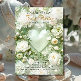 Sage Green Rococo Floral Heart Galentine Elegance Inbjudningar
