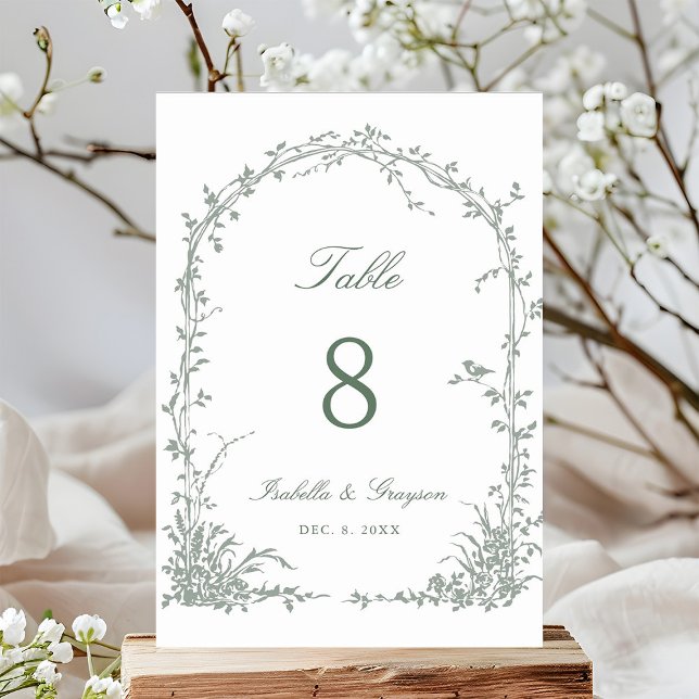 Sage Green Romantic Botanical Arch Garden Wedding Bordsnummer (Skapare uppladdad)