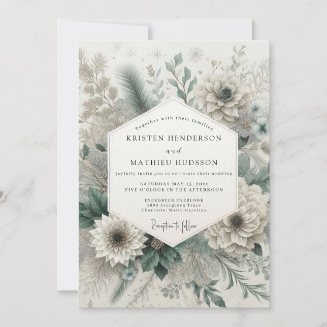 Sage Green Romantic Floral Wedding Inbjudningar (Framsida)