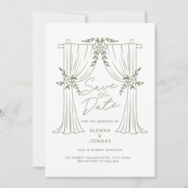 Sage Green Romantik Spara Datum Inbjudningar (Framsida)