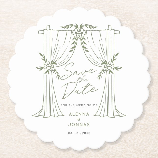 Sage Green Romantik Spara Datum Underlägg Papper (Framsida)