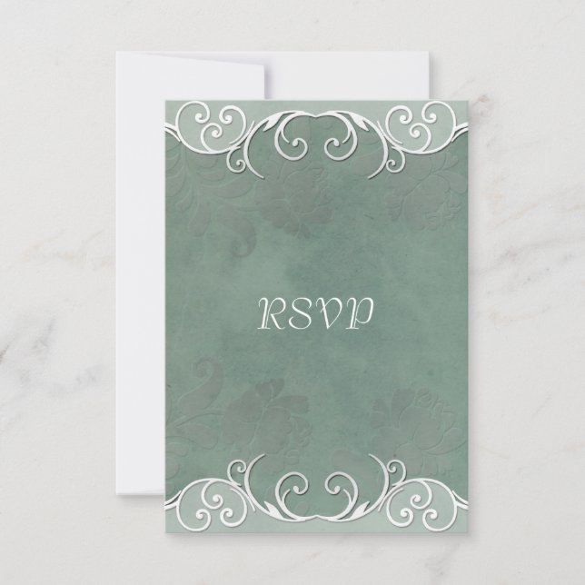 Sage Green Ros Bröllop RSVP-anteckningar OSA Kort (Framsida)
