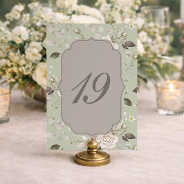 Sage Green Rose Wedding Table Numbers 10–19 Inbjudningar