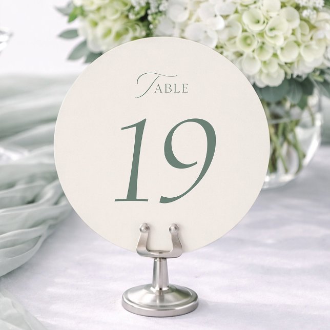 Sage Green Round Wedding Table Numbers 1–19 Tack Kort (Skapare uppladdad)