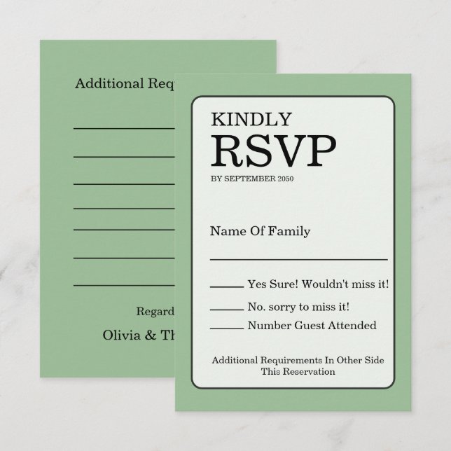 Sage Green RSVP Card OSA Kort (Fram/baksida)