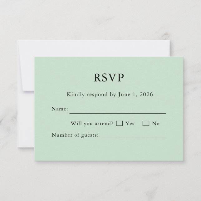 Sage Green RSVP-kort Minimalt Redigerbart Elegant OSA Kort (Framsida)