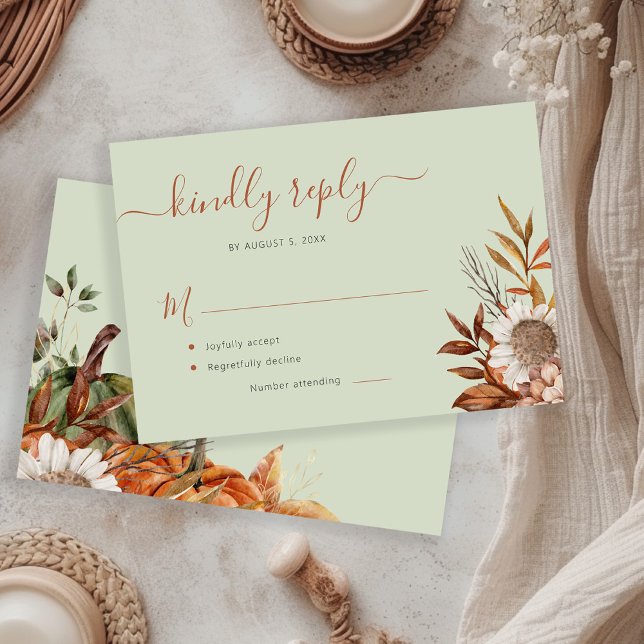 Sage green rust foliage boho floral wedding OSA kort (Skapare uppladdad)