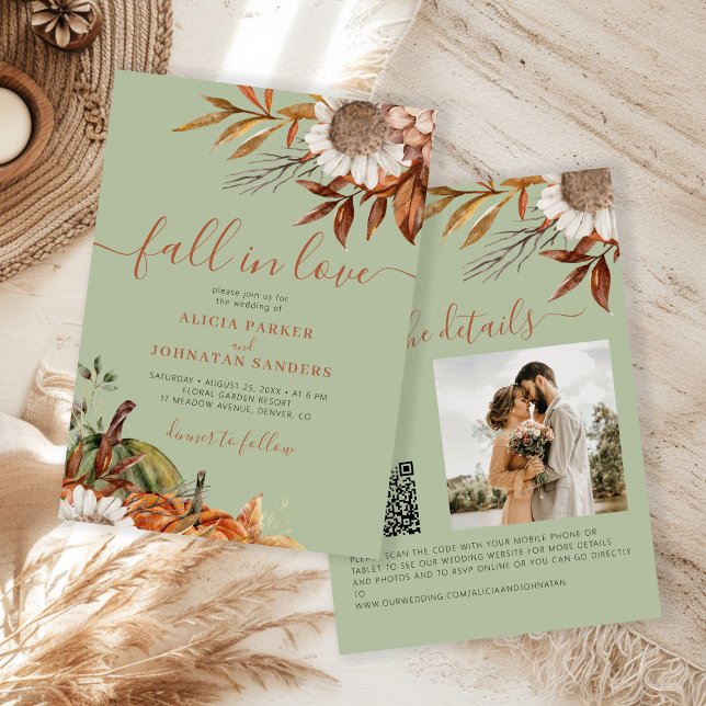 Sage green rust leaves boho floral fall wedding inbjudningar (Skapare uppladdad)
