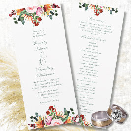 Sage Green Rust Yellow Orange Floral Wedding Program
