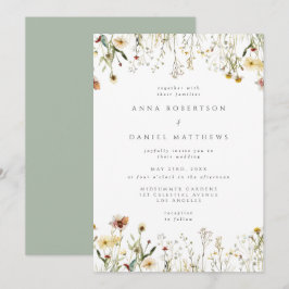 Sage Green Rustic Wildflower Wedding Invitation Inbjudningar