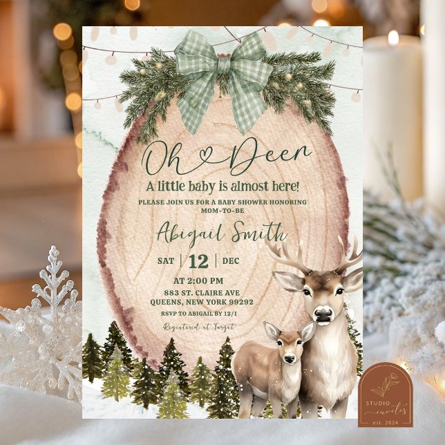 Sage Green Rustic Winter Deer Baby Shower Inbjudningar (Skapare uppladdad)