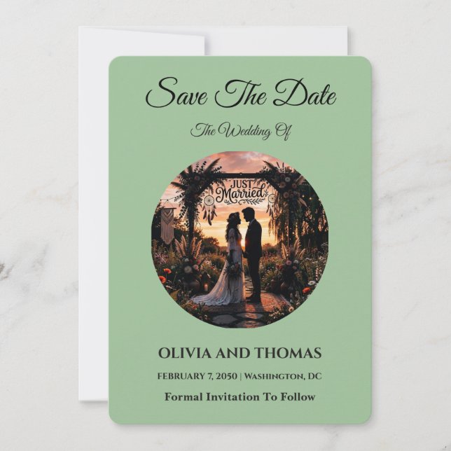 Sage Green Save the Date Card Spara Datumet (Framsida)