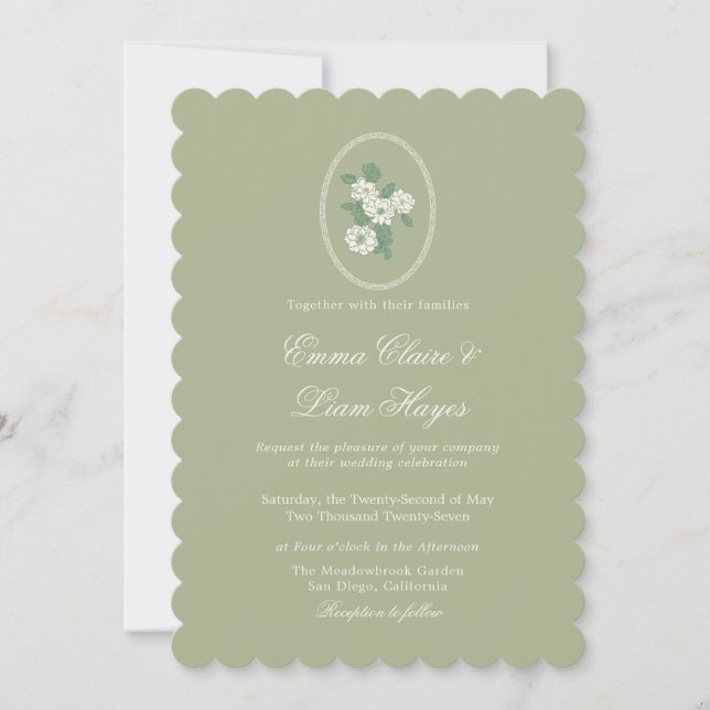 Sage Green Scalloped Wedding Invitation Inbjudningar (Framsida)