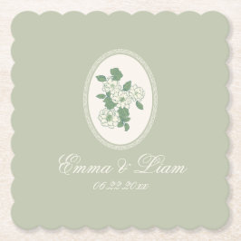 Sage Green Scalloped Wedding Paper Coasters Underlägg Papper