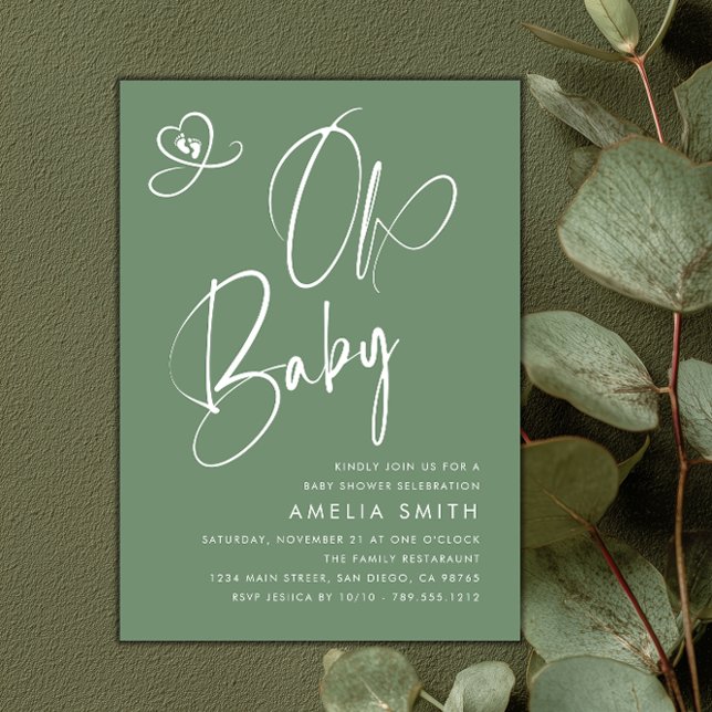 Sage Green Script Baby Shower Inbjudningar (Skapare uppladdad)