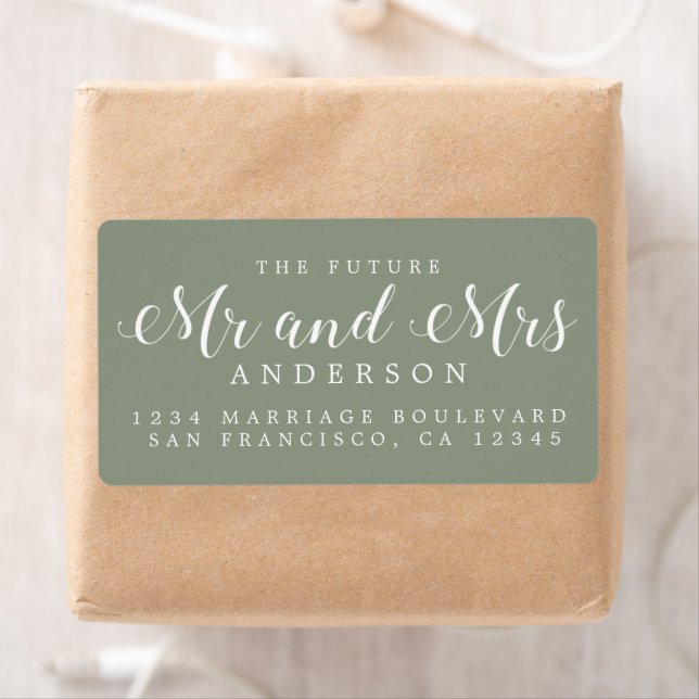 Sage Green Script Future Mr Mrs Return Address Fraktsedel (Insitu)