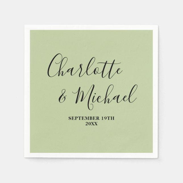 Sage Green Script Minimalist Wedding Pappersservett (Framsidan)