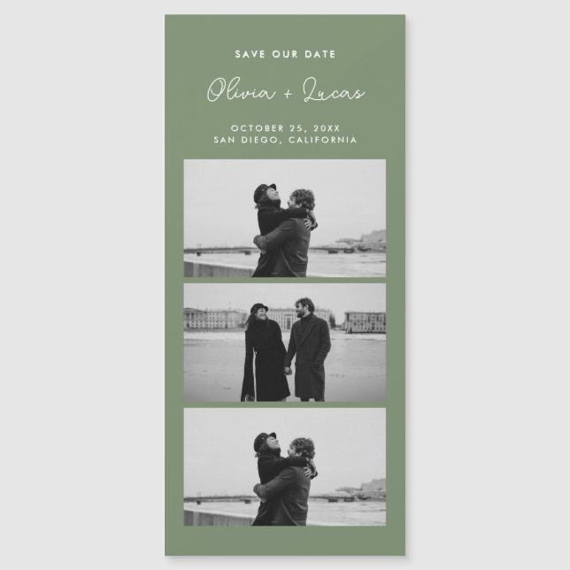 Sage Green Script Photo Strip Magnetic Wedding (Framsida)