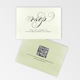 Sage Green Script QR Code Wedding RSVP Response OSA Kort