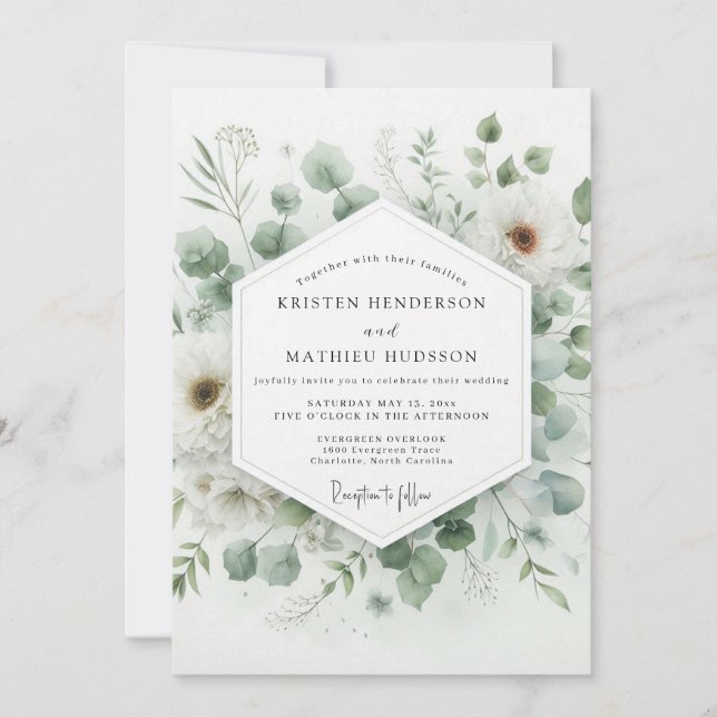 Sage Green Serene Flora Wedding Inbjudningar (Framsida)
