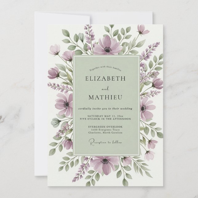 Sage Green Serene Wildflower Wedding Inbjudningar (Framsida)