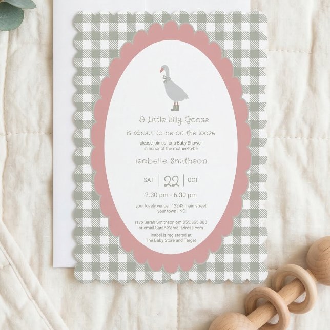 Sage Green Silly Little Goose Baby Shower QR Code  Inbjudningar (Skapare uppladdad)