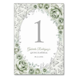 Sage Green Silver Floral Quinceanera Bordsnummer
