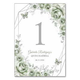 Sage Green Silver Floral Quinceanera Bordsnummer