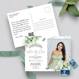 Sage Green Silver Tiara Quinceañera Fotobrev Vykort