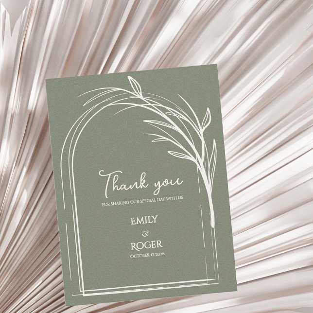 Sage Green Simple Arch Botanical Wedding Thank You Vykort (Sage Green Minimalist Arch Botanical Wedding Thank You Card | Elegant Modern Thank You Note)
