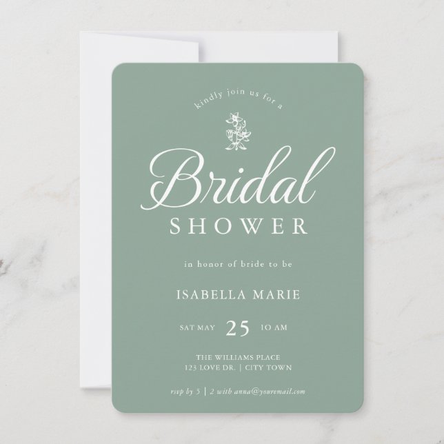 Sage Green Simple Chic Bridal Shower Invitation Spara Datumet (Framsida)