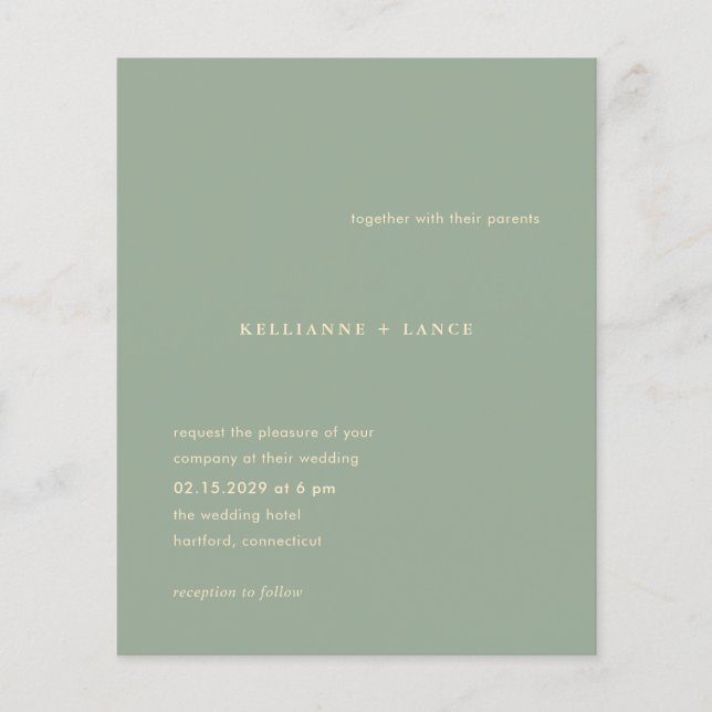Sage Green Simple Modern Budget Wedding Invitation Flygblad (Framsidan)